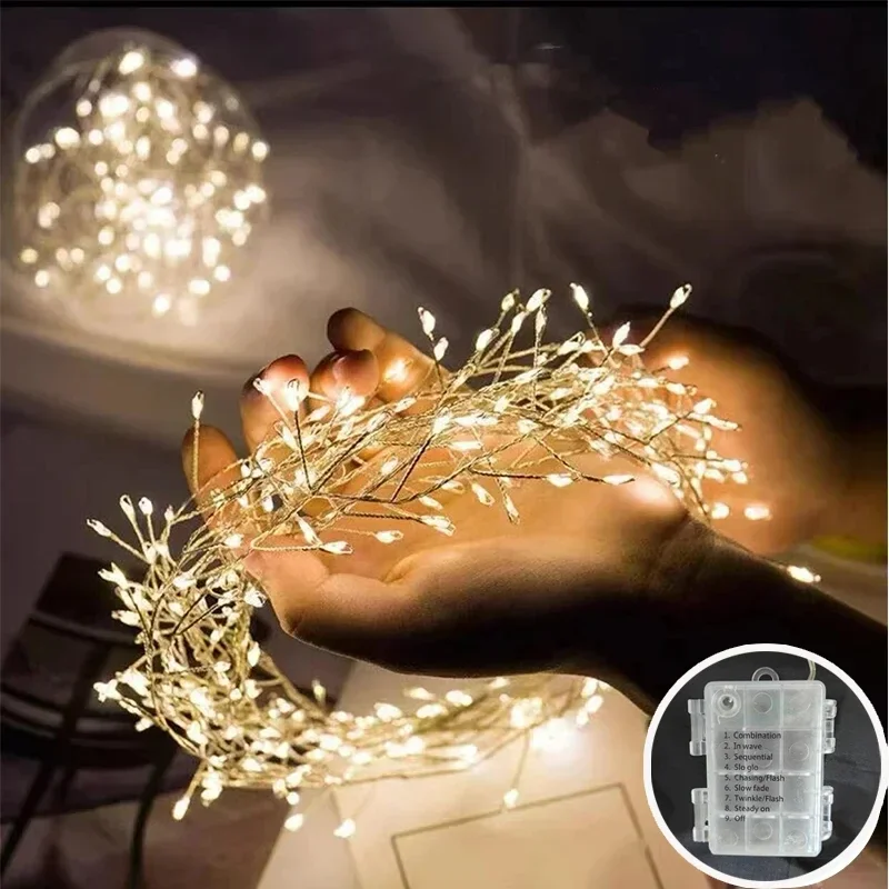 100/200 -200led batéria ovládaná medený drôt Girland Vily Lights Vily Cluster Firecrackers Struka Svetlo pre záhradnú vianočnú výzdobu