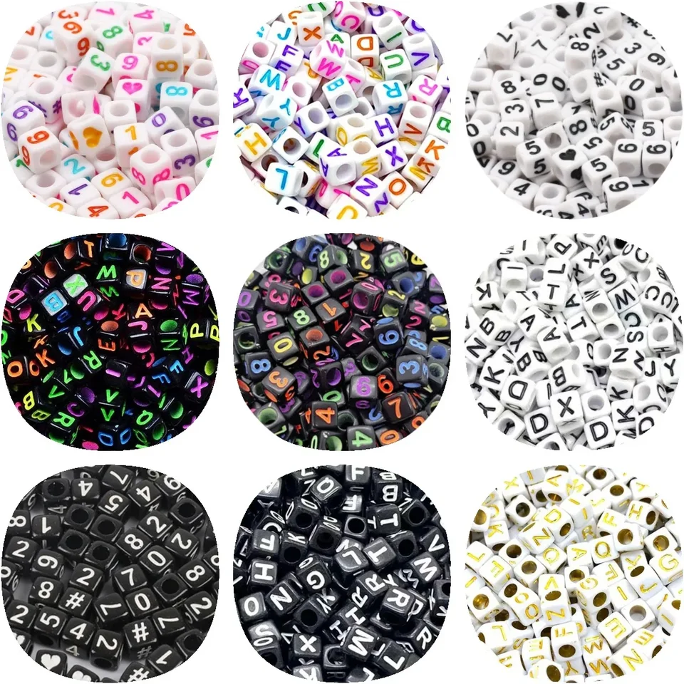 100/200/300/500ks 6x6mm štvorcové korálky Random zmiešanej abecedy Akrylové voľné korálky pre domácich majstrov pre deti Detské šperky výroby remesiel