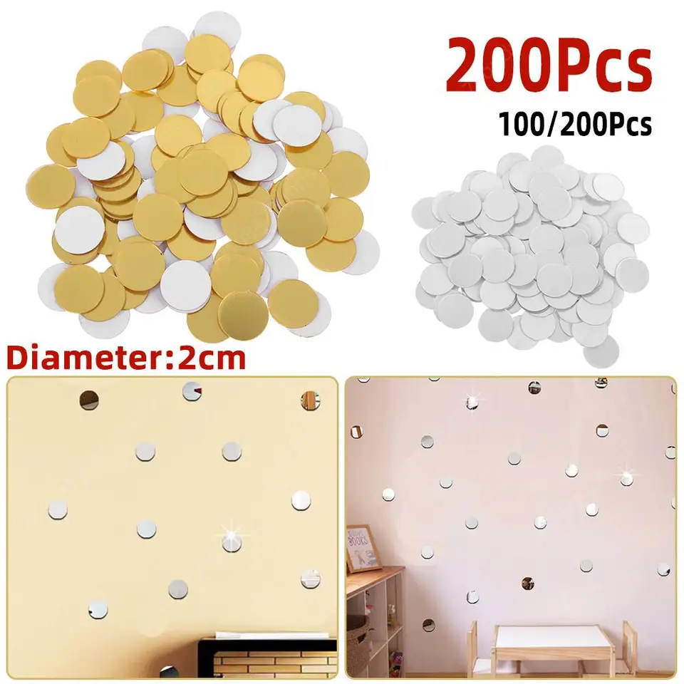 100/200ks 2 cm okrúhle zrkadlo Nálepka na nástenku domáce umenie pre deti pre deti obývacia izba dekorácia Zlato strieborné akrylové zrkadlo
