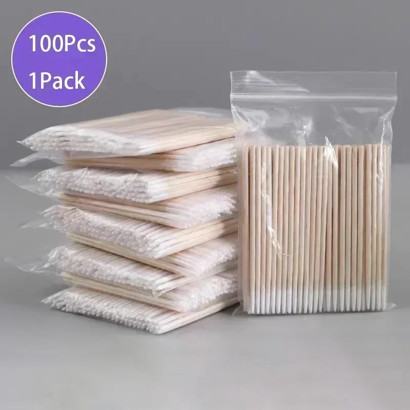100/200ks nechty na drevené bavlnené výplaty Čisté palice Tip Tip Drevená bavlnená hlava manikúru detail detail korektor nechtový lak na odstraňovanie nástroja na odstraňovač