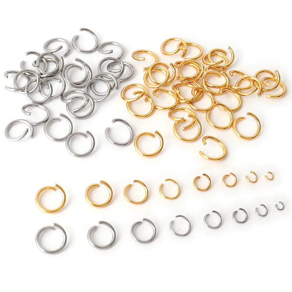 100-200ks Zlatá z nehrdzavejúcej ocele Otvorené skokové krúžky pre šperky výroby dodávok 3/4/5/6/7 mm Split Rings Spelery nálezy šperkov