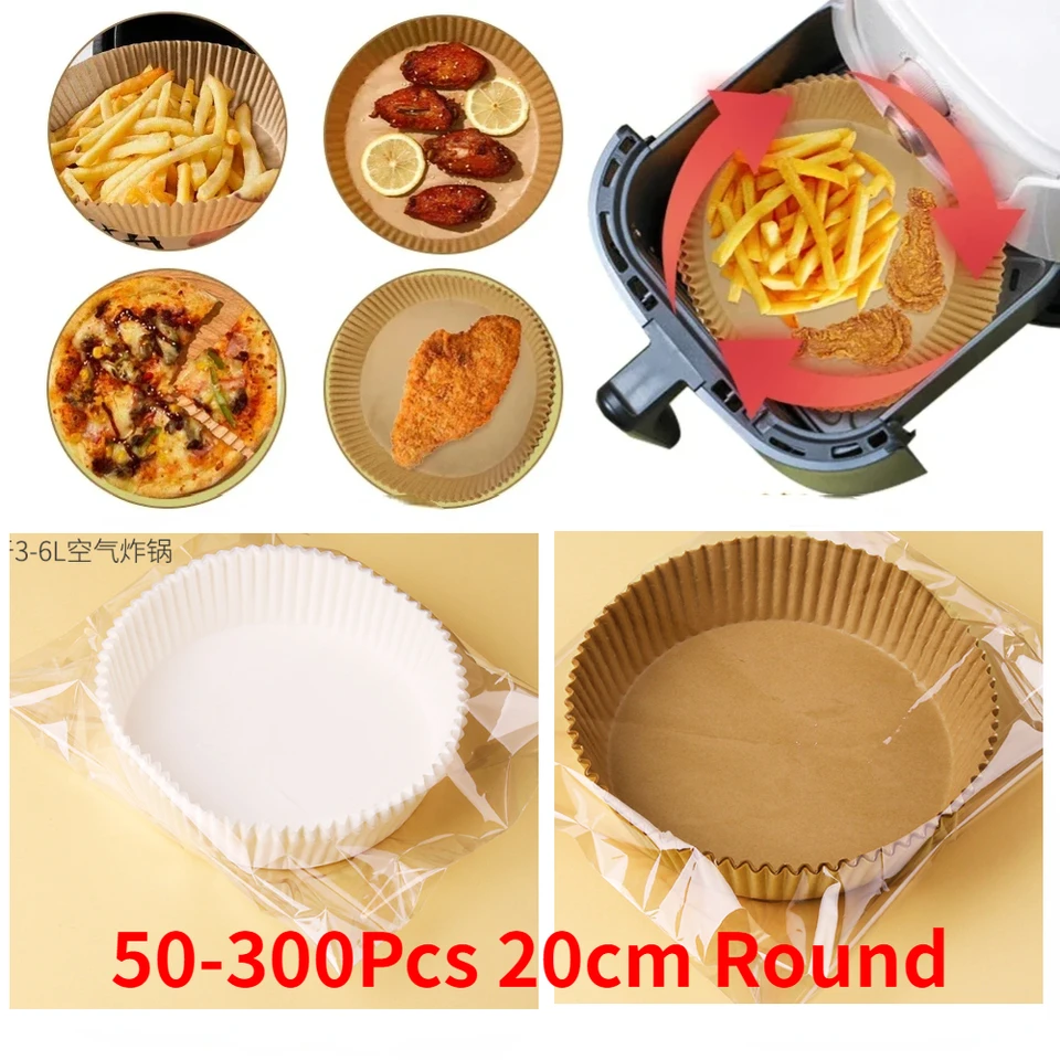 100-300ks 20 cm jednorazový vzduchový fritéza s olejovým podšívkou Oil Oil Proof a vodotesný papierový podnos, príslušenstvo v rúre, bez paličiek