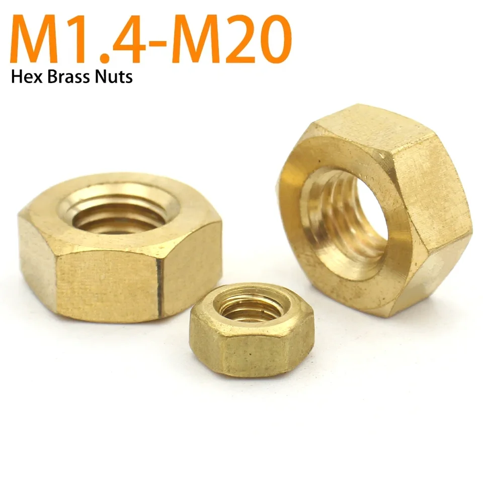 100/50/10/15/11pcs Din934 Solid mosadz meď hexagon hex hex matica M1,4 m1,6 m2 m2.5 m3 m4 m6 m8 m10 m12 M14 M16 M18 M20 pre skrutku