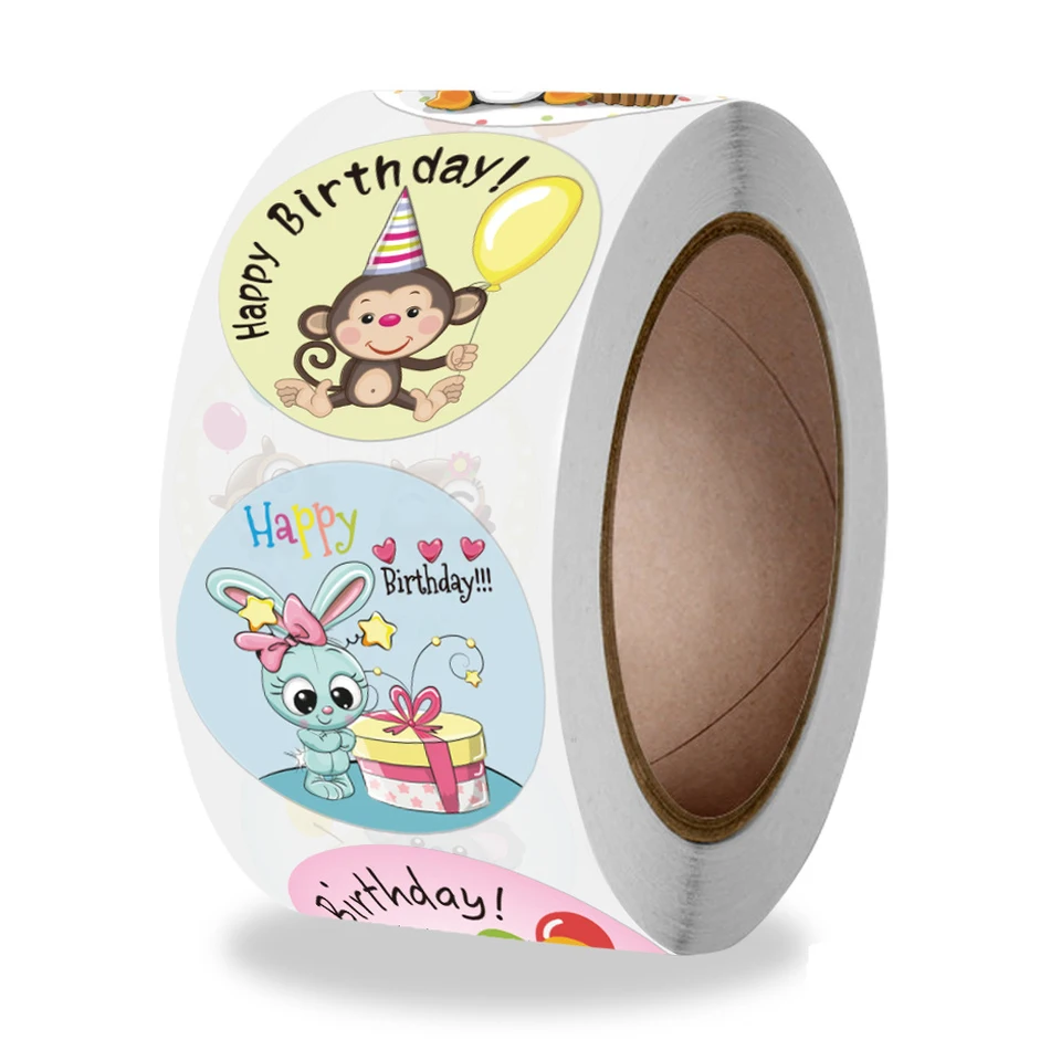 100-500ks Happy Birthday Sticker Envelope Sealing Label Sticker Farba vodotesná nálepka večierok Party Darčeková nálepka