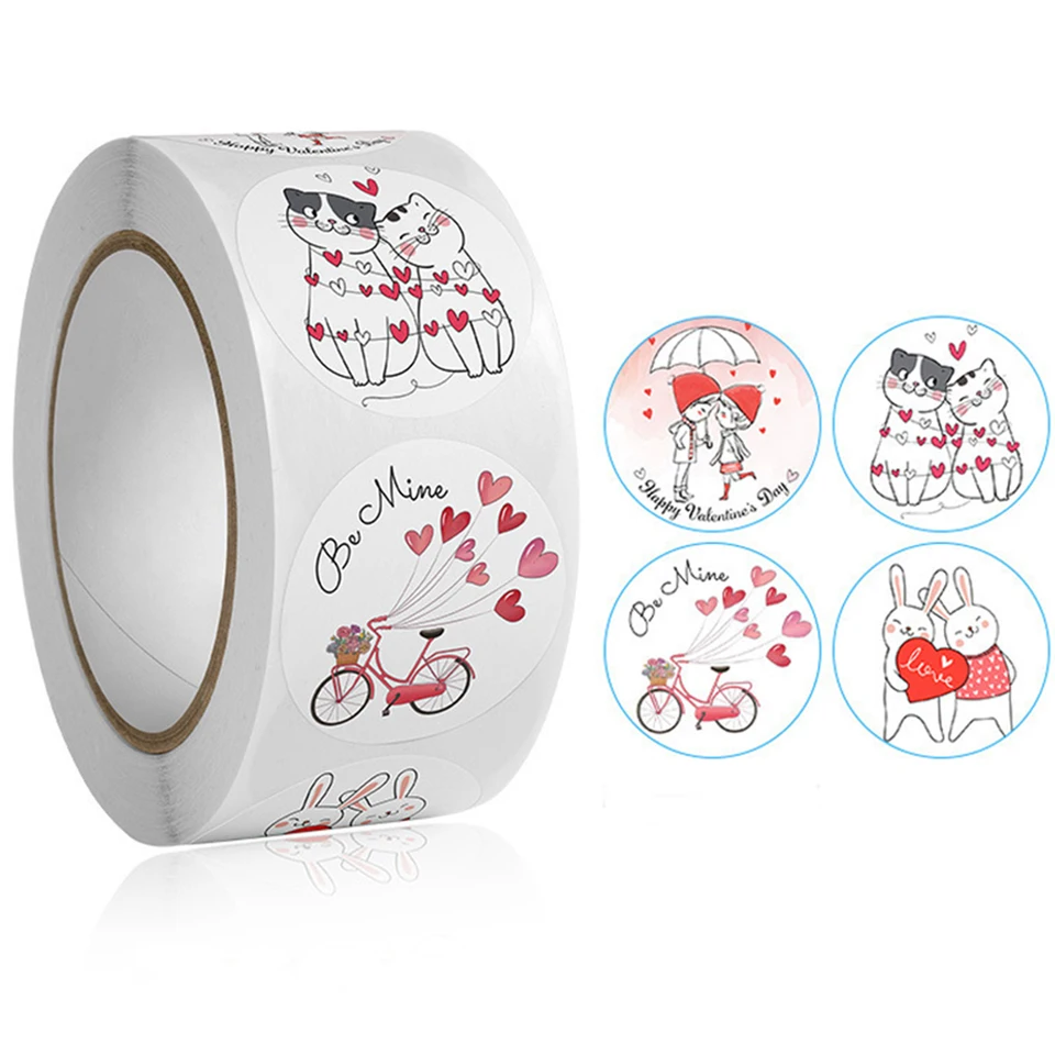100-500ks karikatúra Love Stickers Happy Valentín Svadobná pozvánka Ozdobia darčekové skrinky Candy Darček značky pečať lables