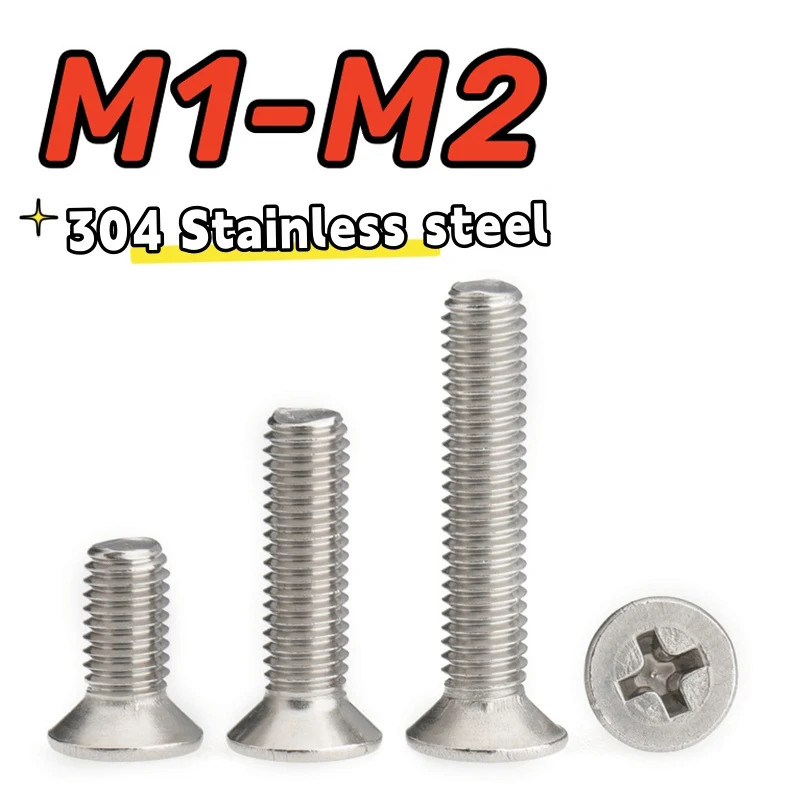 100-500ks M1 M1.2 M1,4 M1,6 M2 304 Nerezová oceľ kríž Phillips Ploché pulzunk skrutkovacia skrutka dĺžka skrutky 3-30 mm