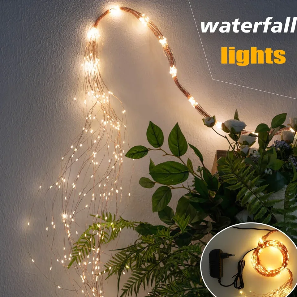 100-600 LED medený kábel víla Vianočné svetlá Vodopádové svetlá pre záclony vonkajšie stromy Girlands Holiday Svadba
