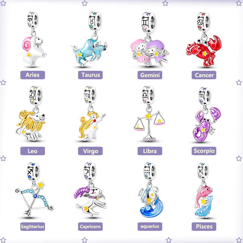 100% 925 Sterling Silver 12 Zodiac Animal Charm Práce pre Pandora Pôvodný náramok DIY jemné šperky