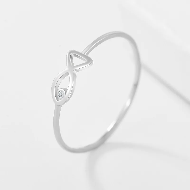 100% 925 Sterling Silver Hollow Fish Rings pre ženy jednoduché módne Mini krištáľové kamenné jemné šperky ženské prstové doplnky