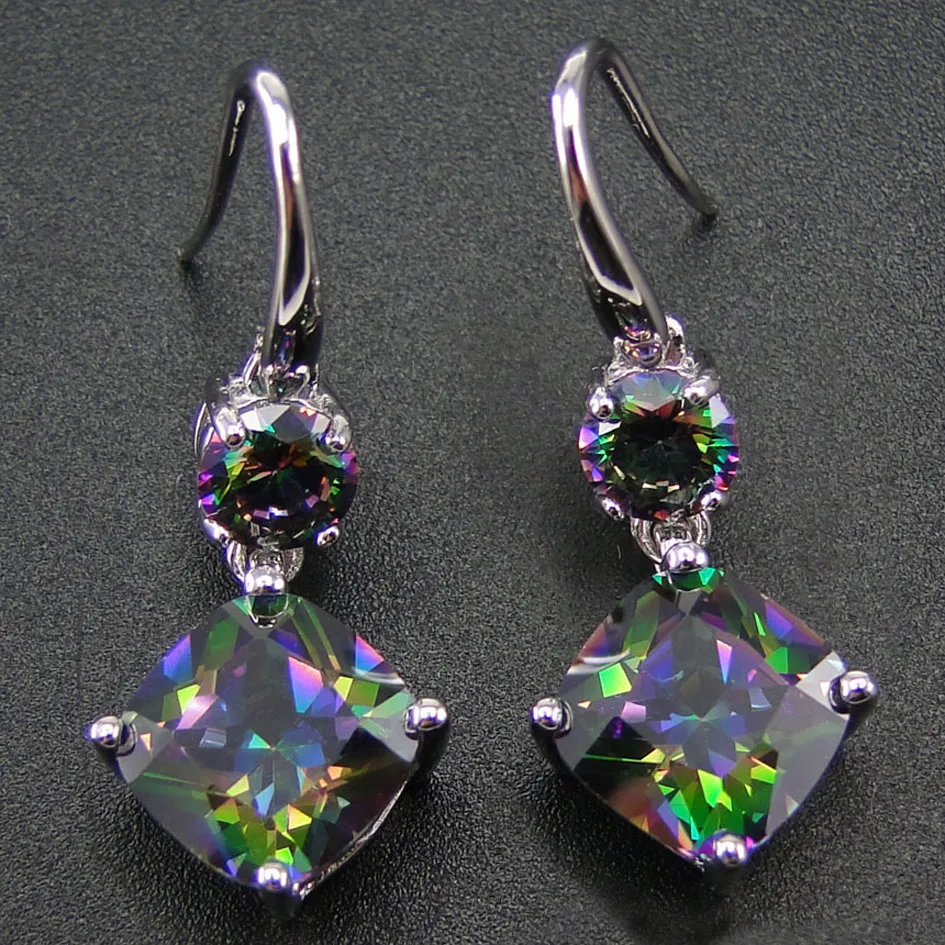 100% 925 Sterling strieborné náušnice s dúhovým mystickým topazovým kvapkam náušnice Dámske náušnice s klenotami s kamennými náušnicami pre ženy