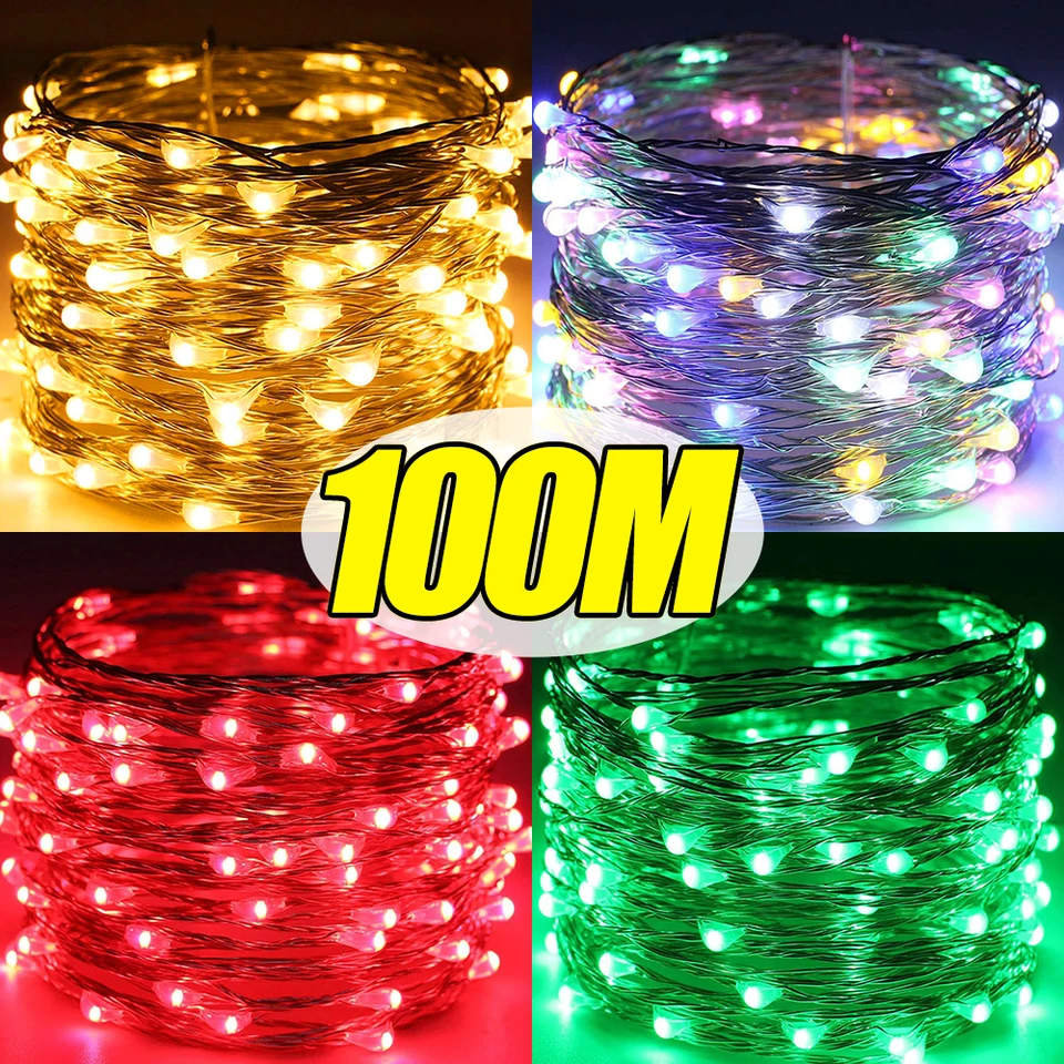 100 až 2 m LED reťazca Svettlá vodotesná medený drôt Girland Fairy Light DIY tvar Twinkle Lights Vianočné svadobné oslavy dekorácie lampy