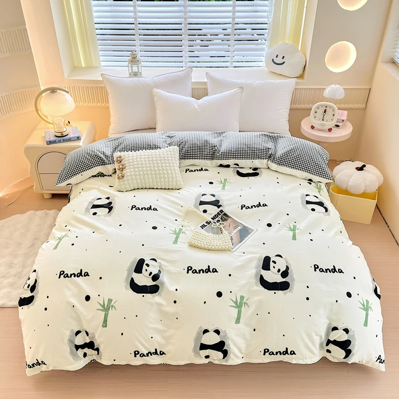 100% bavlnená karikatúra Panda Cover Cover, čierny a biely obklopený pokrývok, mäkký a pokožka pre domáce prikrývky priateľské k pokožke