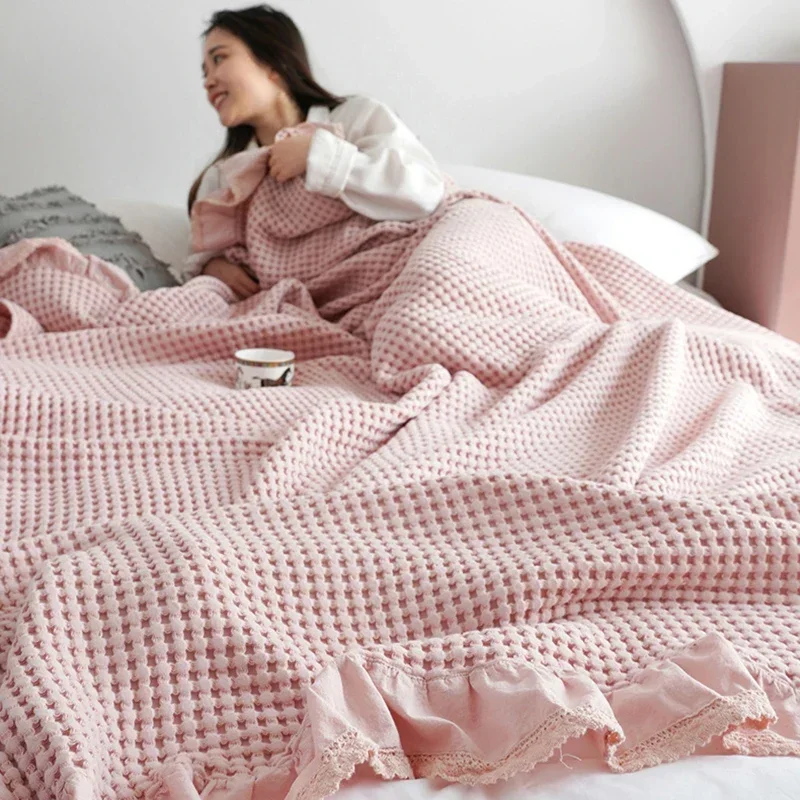 100% bavlnená mäkká posteľ Plaid Home Japenese Pletená prikrývka kukuričného zrna Razené letné voláre teplé kock