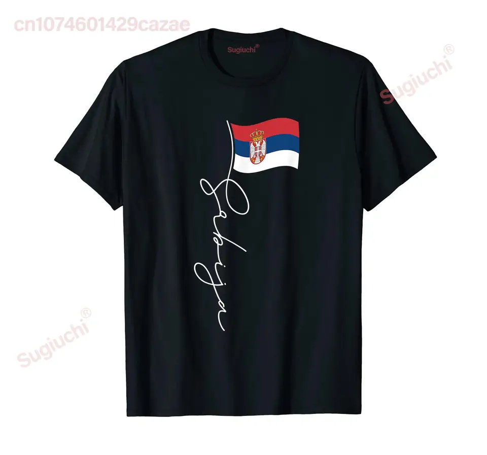 100% bavlnená podpisová vlajka Srbia Elegantná vlastenecká srbská vlajka Tričko Hip hop muži ženy Unisex T tričká