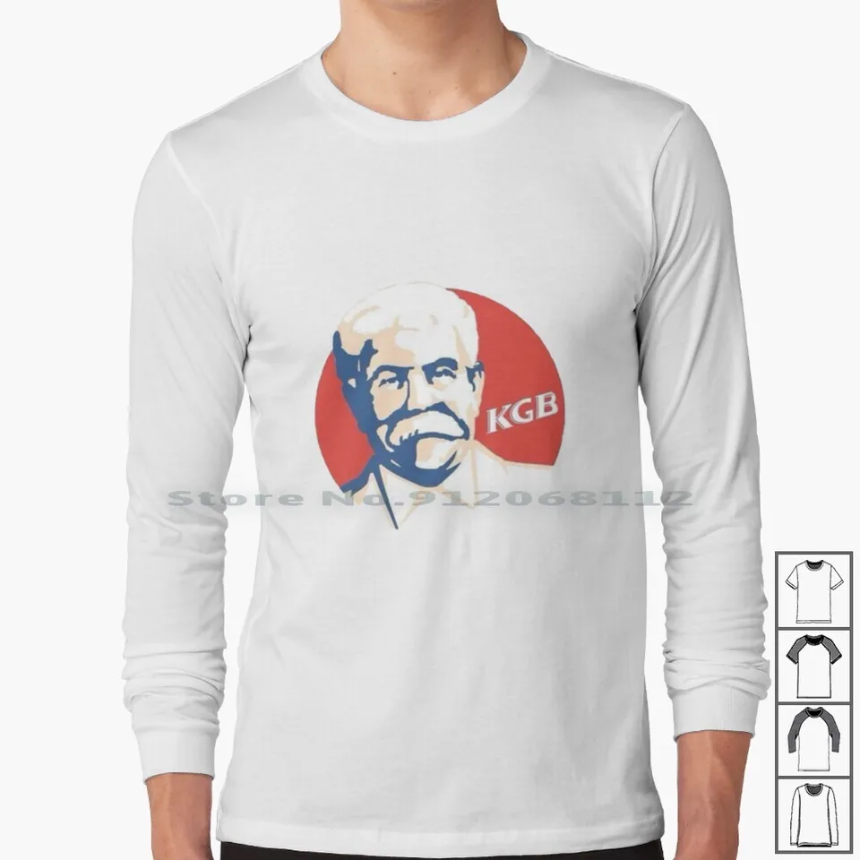 100% bavlnená s dlhým rukávom tričko Fastfood Fried Chicken Stalin Rusko Ussr plukovník Sanders Soviet Vodka Gopnik KGB Secret