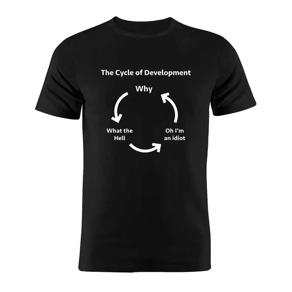 100% bavlnená unisexová tričko Funny Coder Programmer Web Developer Sarcasm Cycle vývoja vtipu