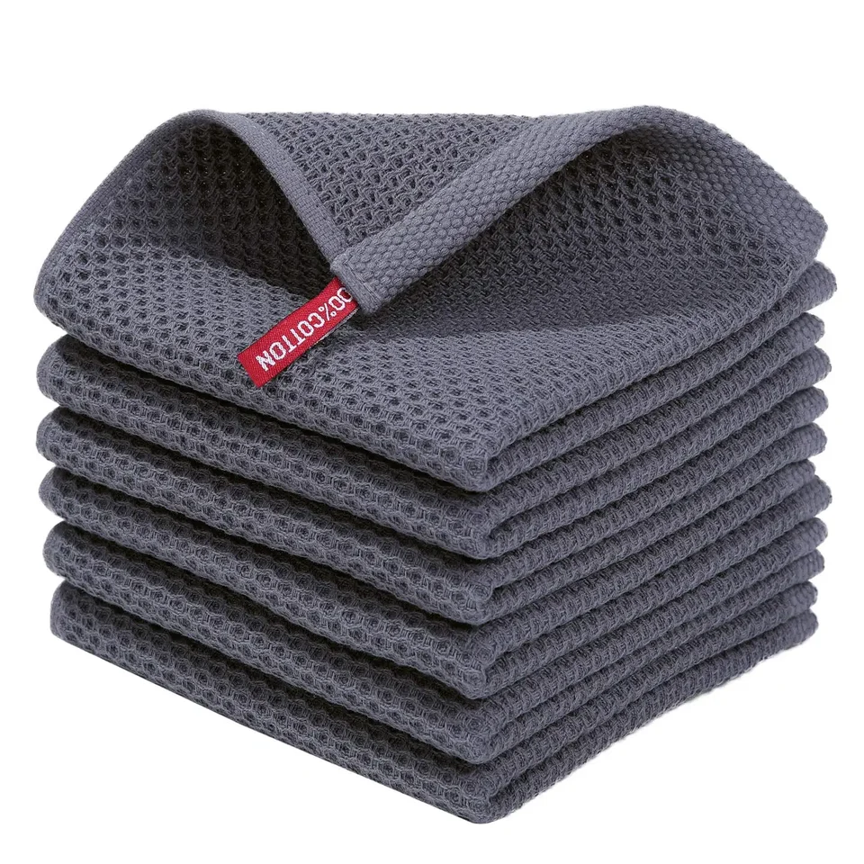 100% bavlnená vaflová tkanina Kuchynské misky, ultra mäkké absorpčné utierky s rýchlym sušením, 12x12 palcov, 6-batoh