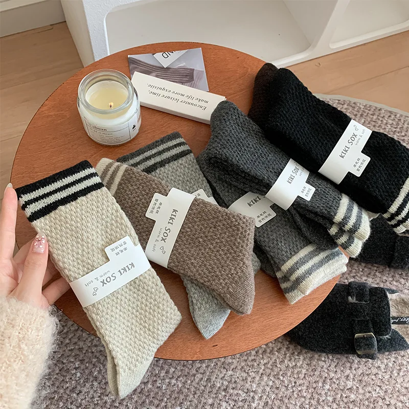 100% Cashmere Polder Calf Women Women Kórejský štýl Zhruba japonská tepelná izolácia retro vlna dlhé pevné ponožky jesenná zima