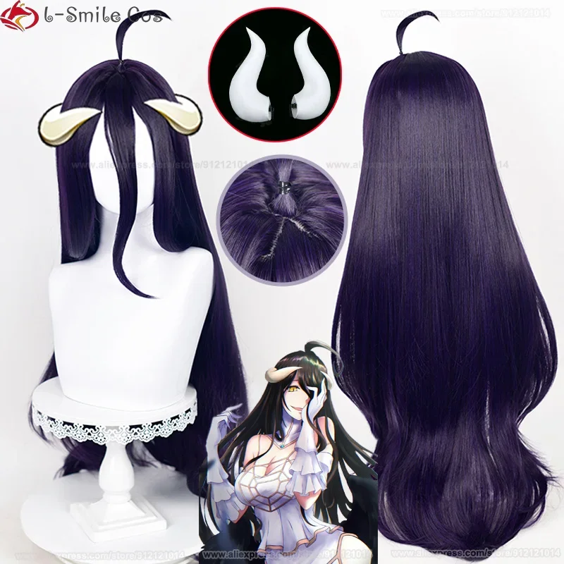 100 cm albedo cosplay parochňu anime cosplay albedo parochne thĺbové fialové čierne parochne rohy tepelne odolné