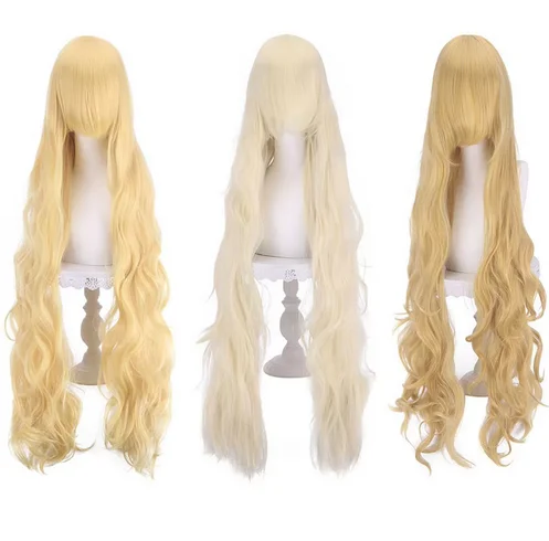 100 cm dlhá vlnitá kučeravá syntetická cosplay parochňa pre ženy strieborná biela blondínka blondínka Zlatá párty parochne s treskami tepelne odolným
