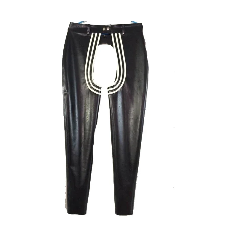 100% cool latex gumy muži čierne a biele nohavice pekné sexy otvorené nohavice Veľkosť xs-xxlhalloween