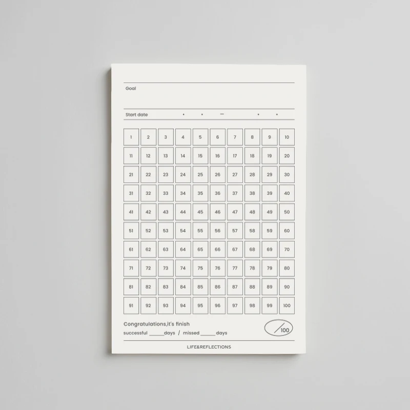 100-dňový poznámkový blok 100-dňový cieľová dráha, ktorá nie je prilepený dobrý návyk na vývoj Target Tracking Tracker Tracker Notebook Plánovač gólov