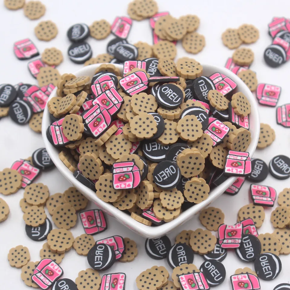 100 g/šarža 1 cm a 5 mm mliečne sušienky Faux Food Clay Plátky posypané pre domácich majstrov