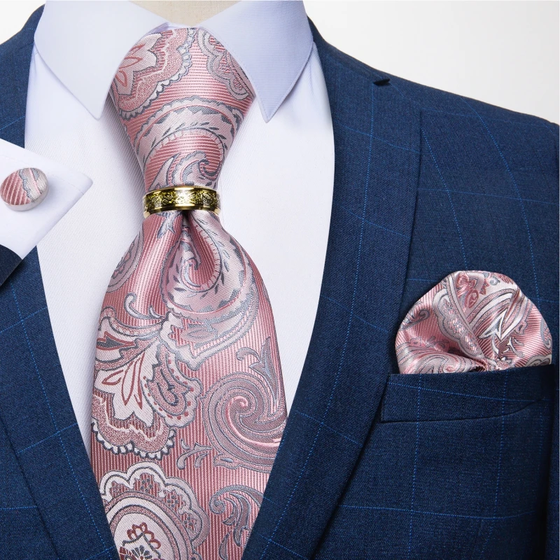 100% hodvábne kravaty pre mužov luxusný ružový paisley krk kravata sada svadobné doplnky vreckovky Cufflinks kravaty darčeky pre mužov