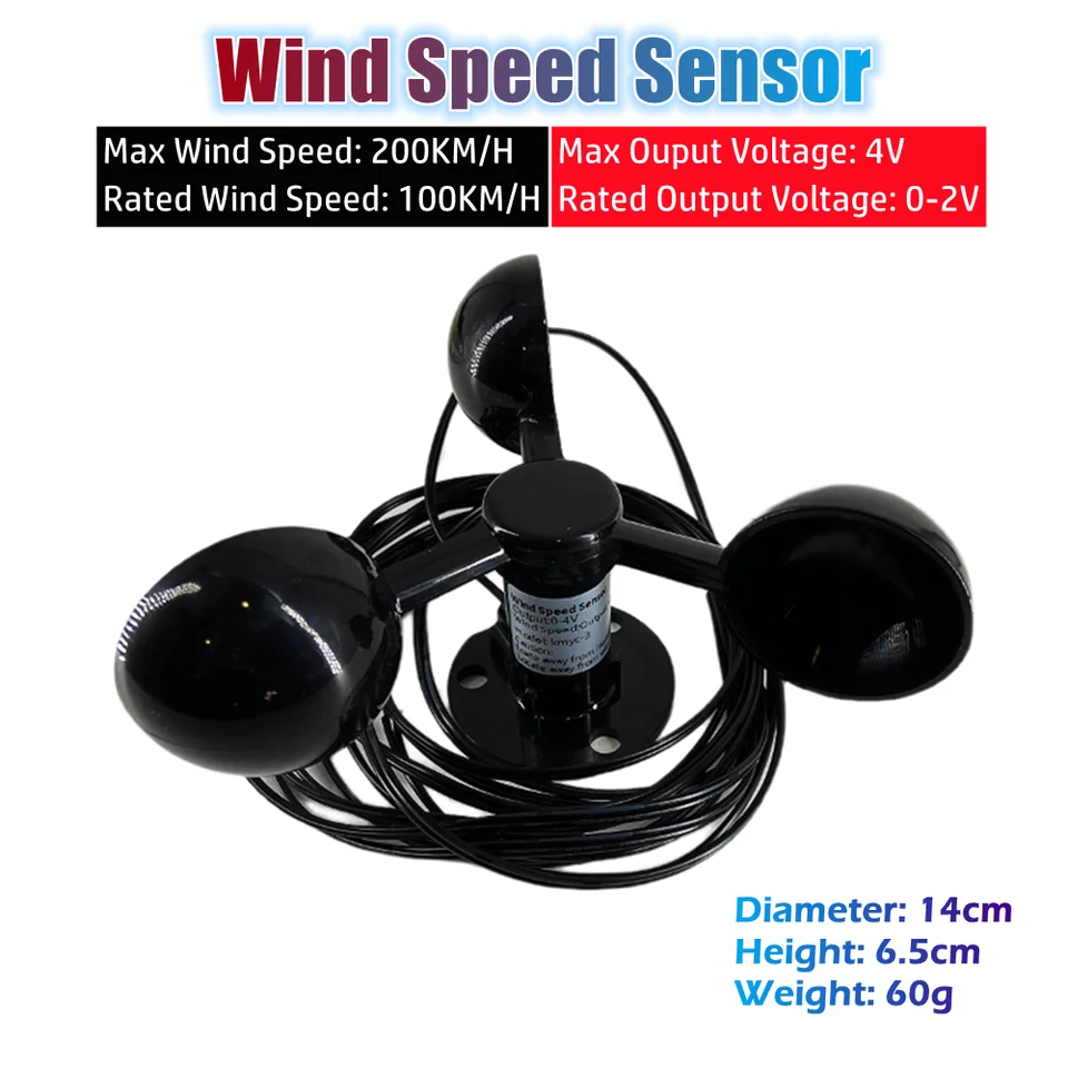 100 km/h Anemometer snímača rýchlosti vetra φ14 cm DIY DIY Tri šálka Meranie rýchlosti vetra 0-2V Tester rýchlosť vetra Detektor vetra