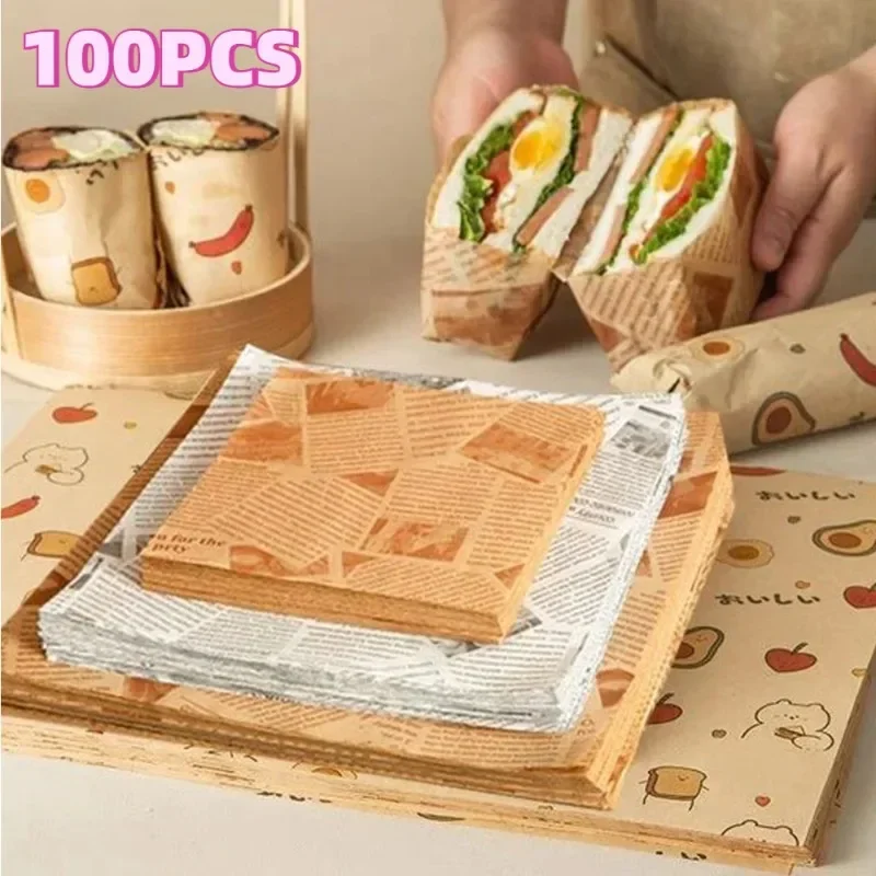 100 ks olejový papier na olej na obalovanie hamburgerového chleba vyprážané potraviny sendvičové balenie Fryer Air Pekáčanie papierové dosky podložka Príslušenstvo