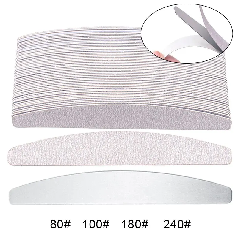 100 ks/šarže nahradené súbory nechtov 80/100/180/240 GRIT HALL MOON Mesiac Šedý brúsny papier s kovovou rukoväťou odnímateľné odolné súbory