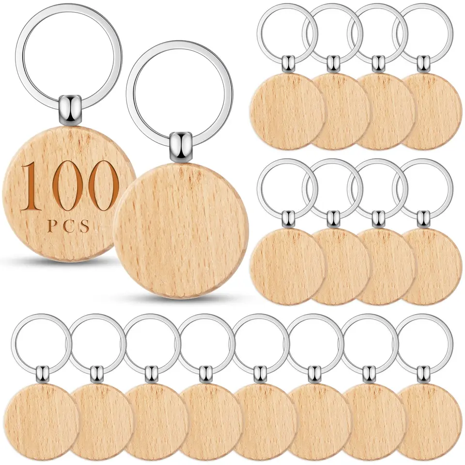 100 kusov okrúhle drevené kľúče kľúče DIY DIY Drevené kľúče