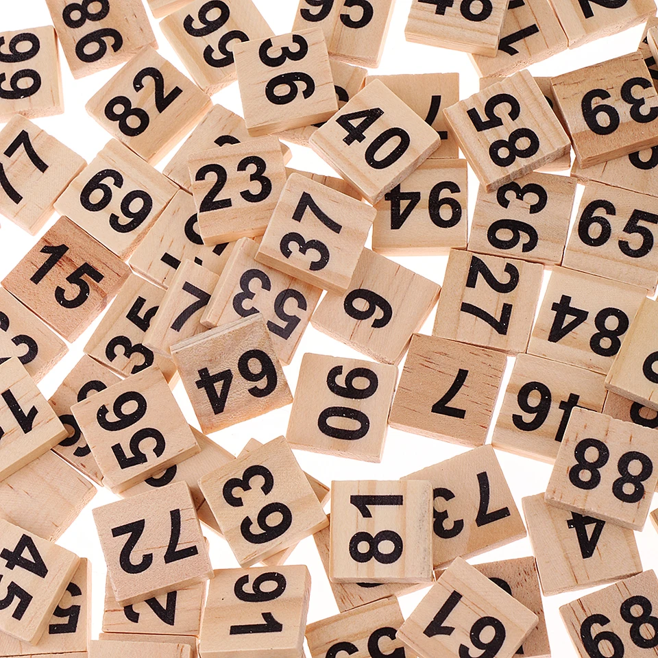 100 kusov školská kancelárska ponuka Drevené čísla puzzle dlaždice Čierne písmená kocka bloky zdobenie