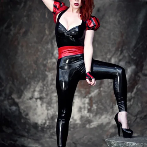 100% latexový gumový bodyit žien Catsuit All-Body Čierna a červená veľkosť xxs-xxl