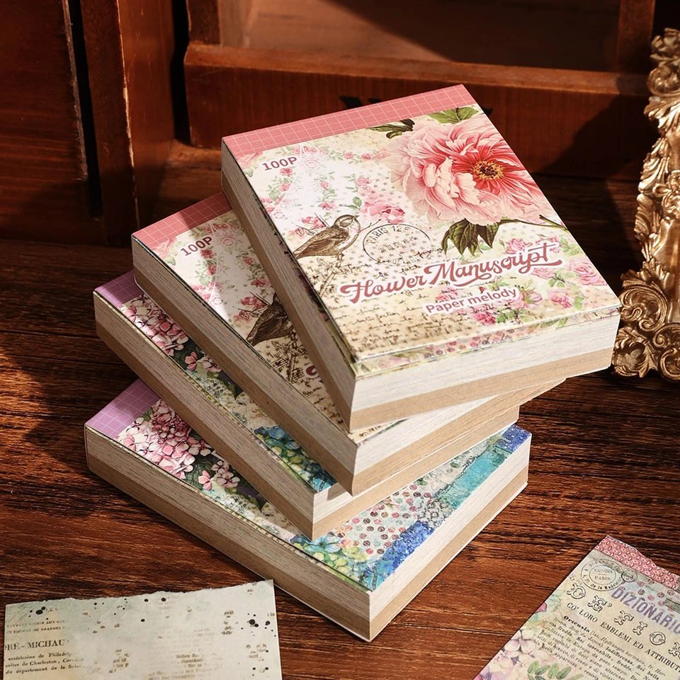 100 listov vintage kvetinové netudované scrapbook Paper 2 Materiály s 50 rôznymi vzormi dekoratívne pozadie Kraft Paper