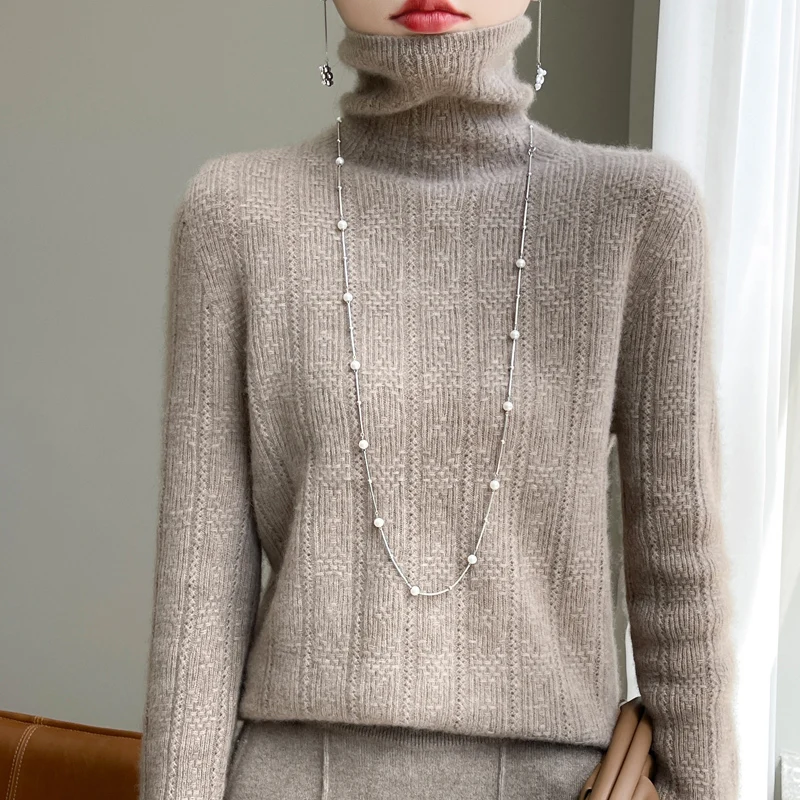 100% Merino Wool Turtleneck s dlhým rukávom Dámske dámske svetre na jeseň zimné zimné módne pletené topánky Dámske oblečenie