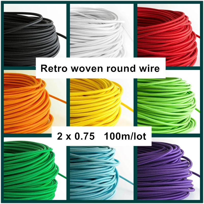 100 metrov 2*0,75 mm vintage elektrický drôt Textilný kábel Edison Vintage lampa šnúrka textilu Retro závesný svetlo lampa Drôt
