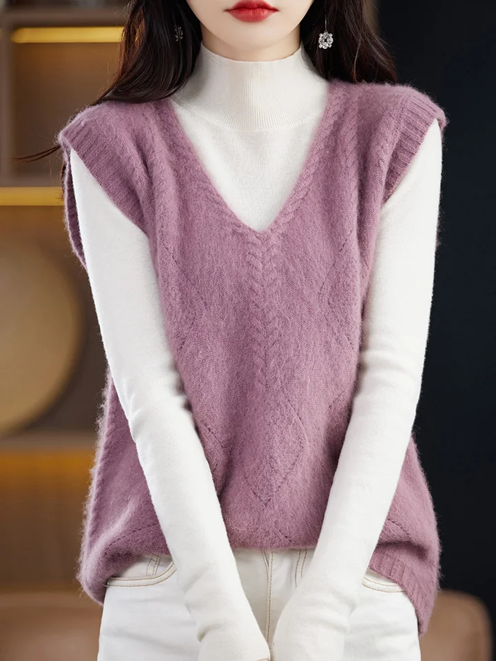 100% Mink Cashmere pletené oblečenie bez rukávov Jesné zimné zimné ženy v krku v kašmíne Vesta