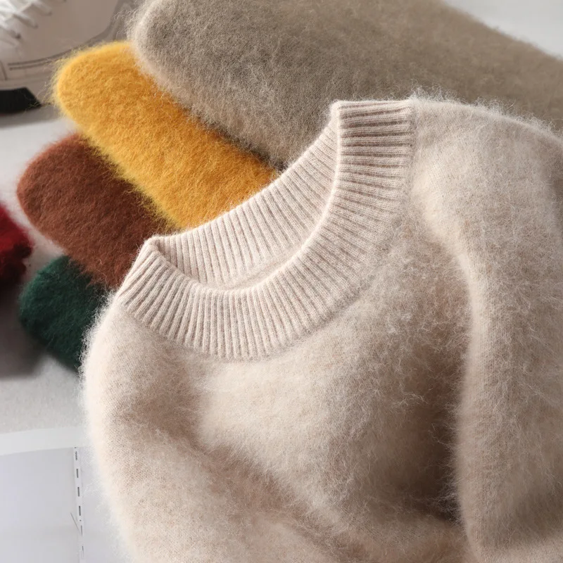 100% Mink Cashmere Sweater 2024 Jeseň Winter Pull Femme Kórejská móda hrubá posádka krk pulvover Ženy Castkted Pleted Squanted Jumper