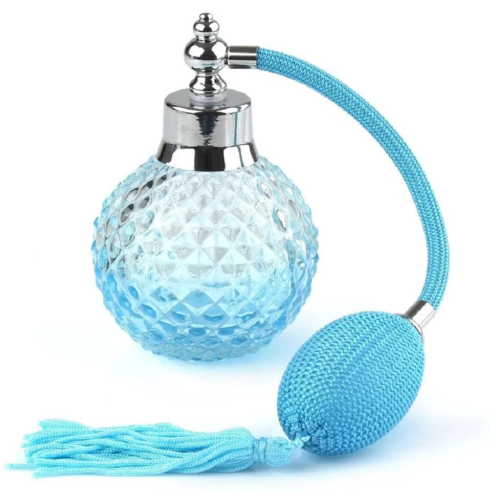 100 ml Crystal Vintage Parfum fľaša prázdne dlhé rozprašovacie sprejové rozprašovanie rozprašovateľného skleneného spreja fľaškovú uzáver 24 mm pre ženy modrý darček