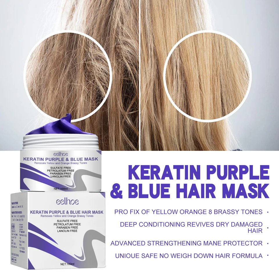 100 ml keratínovej fialovej vlasovej masky - Profesionálne ošetrenie kučeravého, suchého a poškodeného keratingového keratingu keratínu.