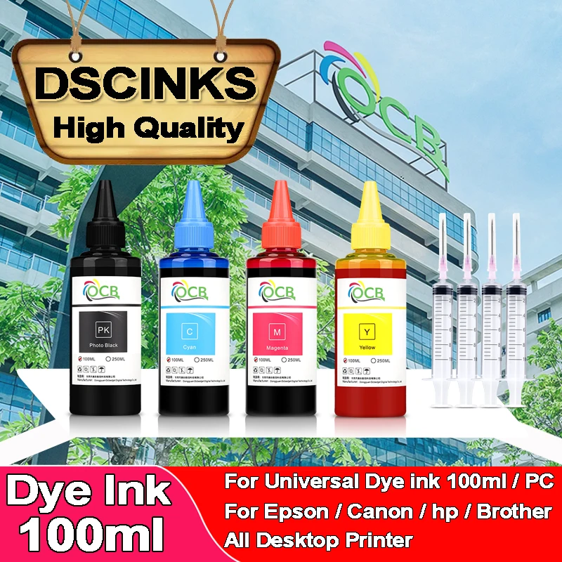 100 ml Universal Dye Ink BK CMY Kit kompatibilný pre HP Canon Epson Brother Deskjet Deskjet Tank Tank Tank Ciss Ciss