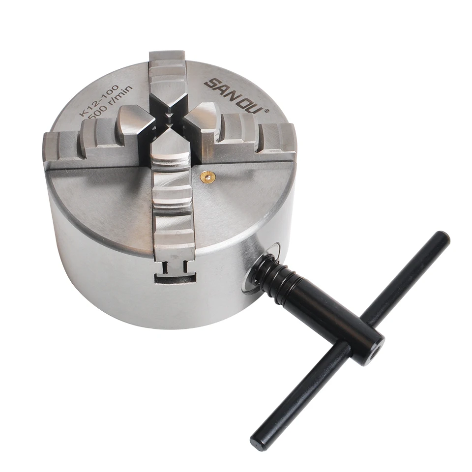 100 mm 4 '' Self Centering 4 čeľusť sústruh Chuck Sanou K12-100 Vytvrdený reverzibilný montážny nástroj na vŕtanie mletia dreva