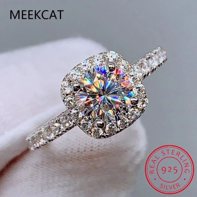 100% moissanitový zásnubný prstene pre ženy brilantné okrúhle strih Diamond Sterling Silver Návrh svadobné skupiny svadobné súpravy
