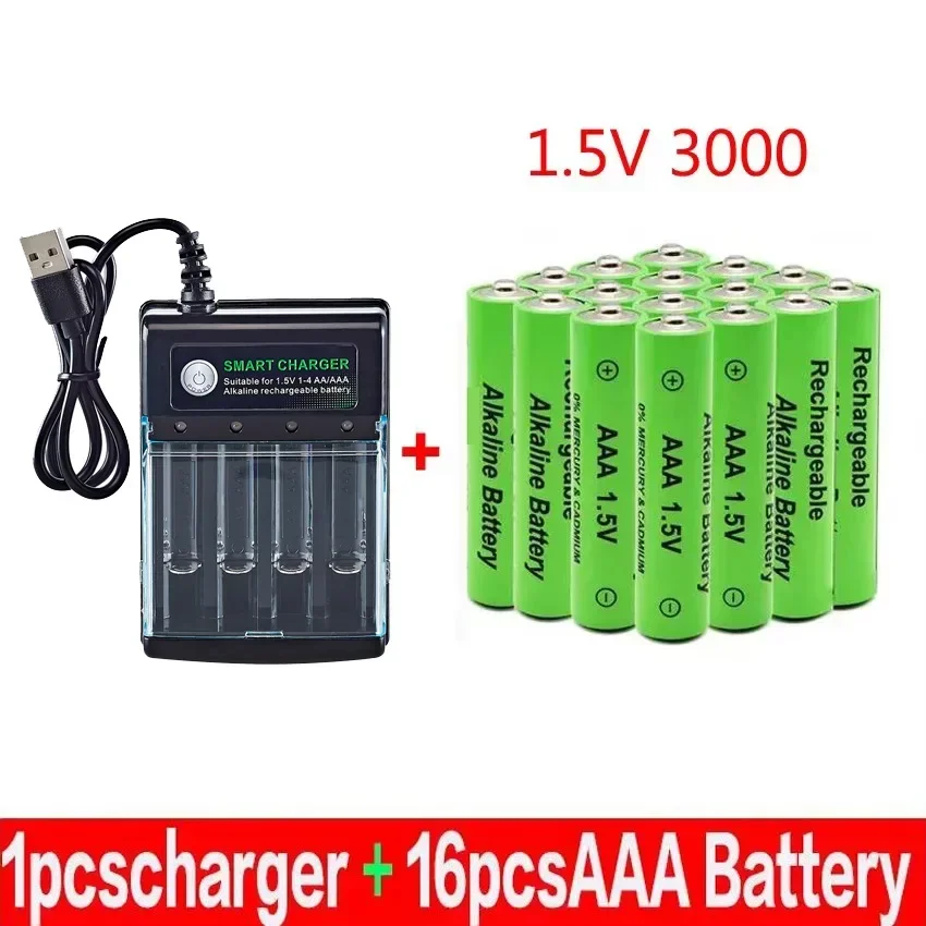 100% novú batériu AAA 3000 MAH Nabíjateľná batéria AAA 1,5 V 3000 MAH Nabíjateľné nové Alcalinas Drummey + nabíjačka