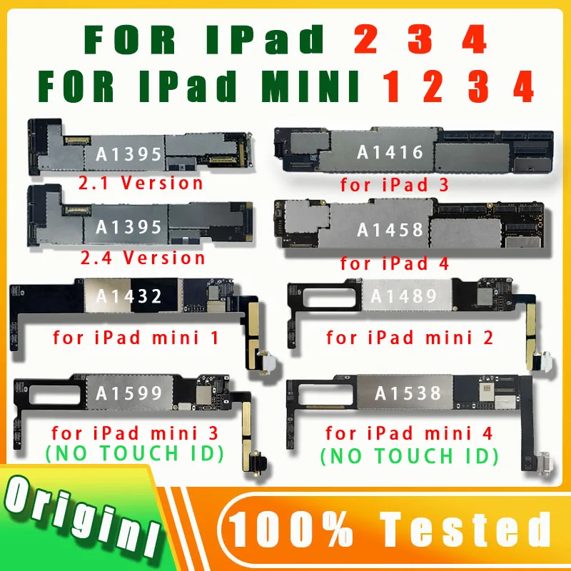 100% originál no iCloud A1432 A1489 A1599 A1538 pre iPad Mini 1 2 3 4 Základná doska A1395 A1416 A1458 pre iPad 2 3 4 logické dosky