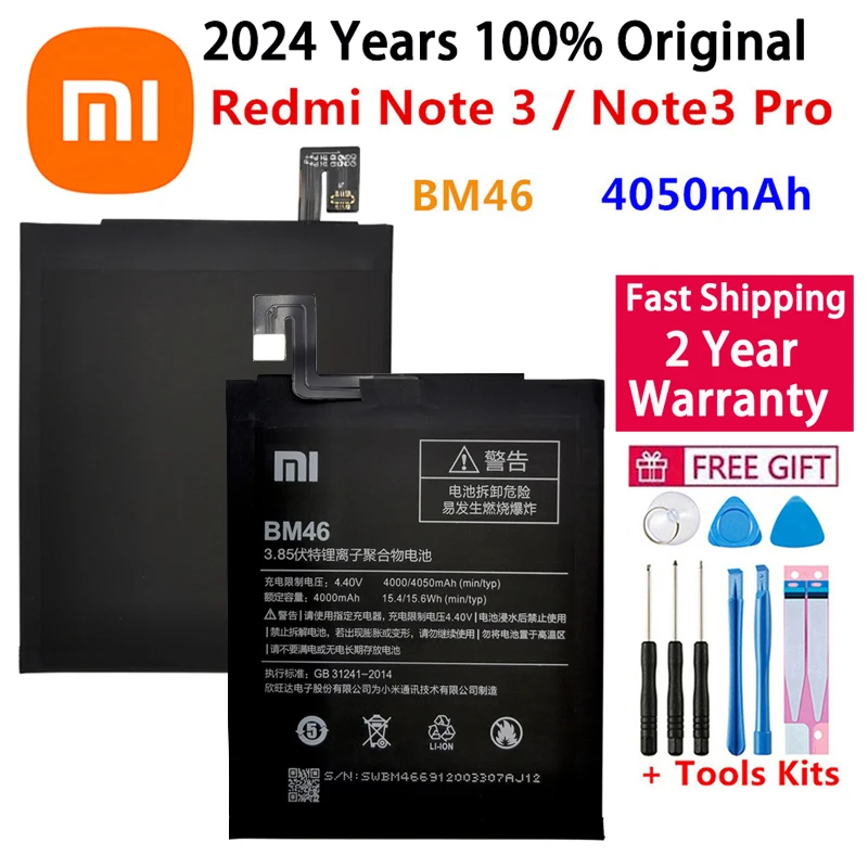 100% originálne 2024 rokov vysokej kvality BM46 batéria skutočná 4050 mAh pre Xiaomi Redmi Note 3 Redmi Note3 Pro Bateria Fast Shipping