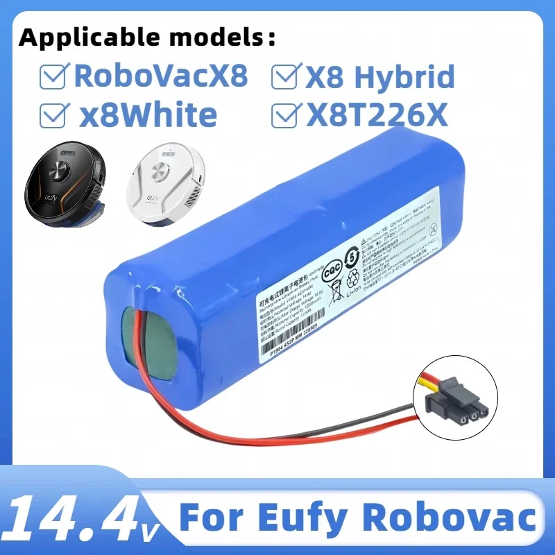 100% originálny 14,4 V 128000 mAh Výmena batérie vhodná pre Eufy Robovac X8, Hybrid, White, T226X robotových vysávačov