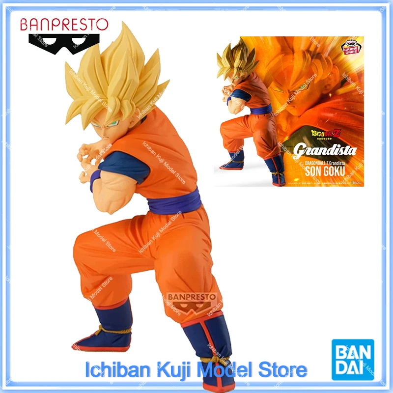 100%originálny Bandai Banpresto Dragon Ball Z Grandista Son Goku SSJ PVC Anime Figure Model Collectible Hračky 22 cm