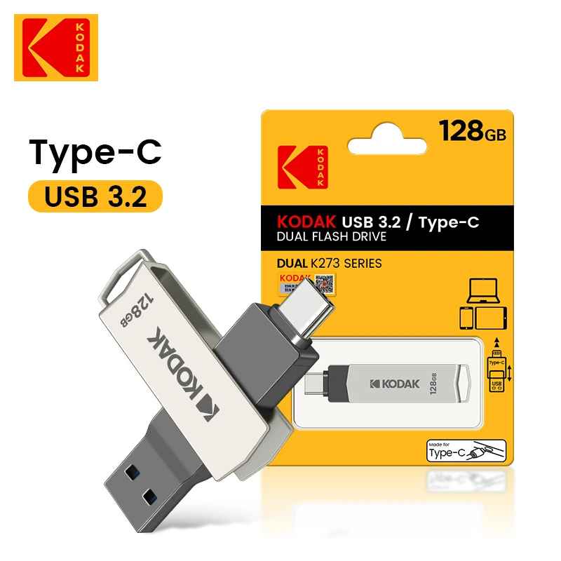 100% originálny Kodak Type-C 64 GB USB 3,2 Duálne rozhranie OTG Pen Drive 64 GB Flash Ultra Dual Drive 128 GB USB 3.2